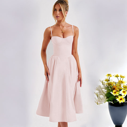 Damen Midikleid mit tailliertem Oberteil und fließendem Rock EB