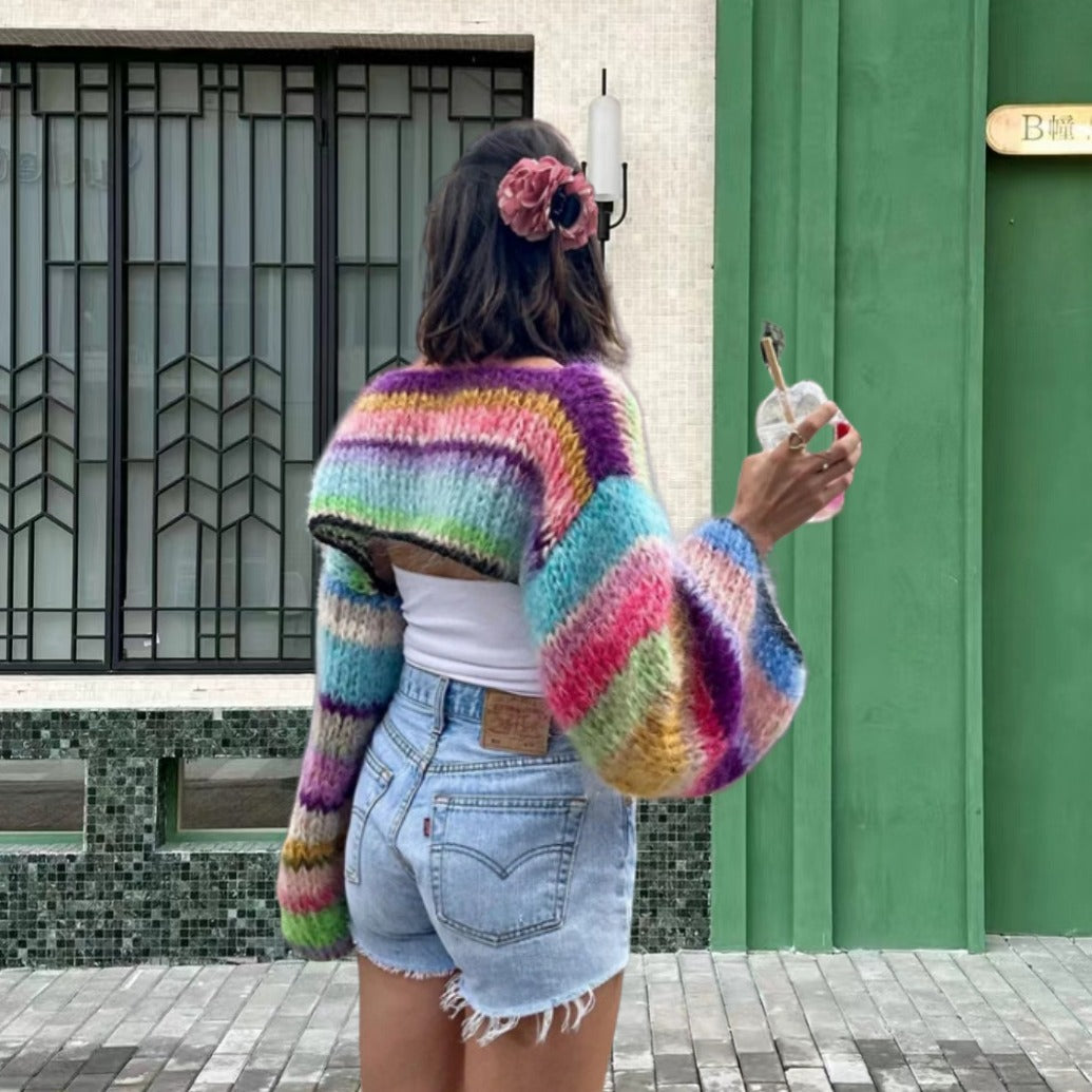 Damen Strickpullover im bunten Design mit weiten Ärmeln EB