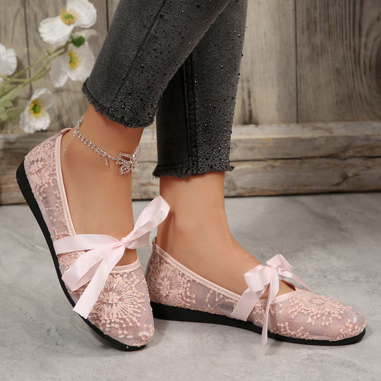 Damen Elegante Spitzenschuhe mit dekorativen Schleifen und funkelnden Akzenten EB