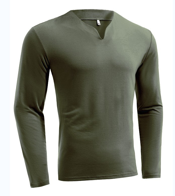 Herren nan Langarmshirt mit V-Ausschnitt Slim Fit Baumwollmix und elastischem Komfortbund EB