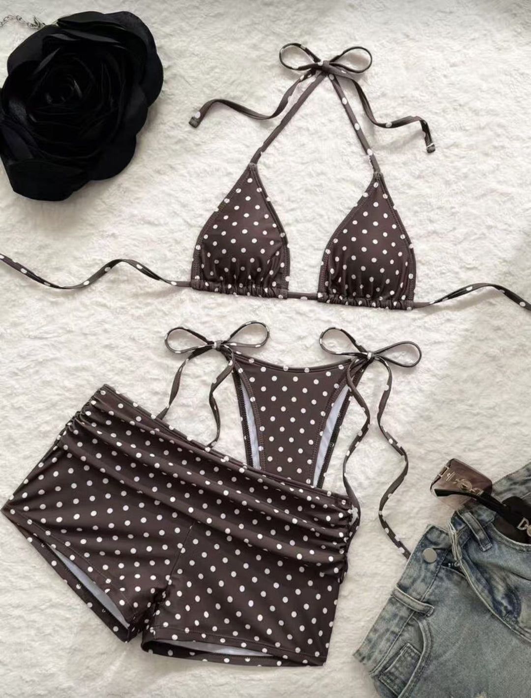 Damen Bikini-Set mit verspieltem Punkte-Muster und verstellbaren Trägern EB
