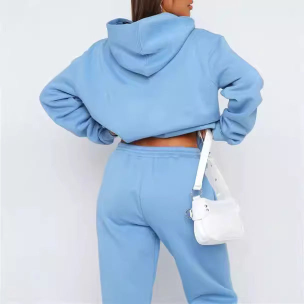 Damen nan oversized Kapuzen-Loungewear-Set mit Kängurutasche und elastischem Knöchelabschluss EB