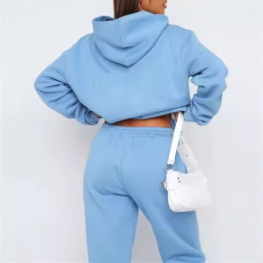 Damen nan oversized Kapuzen-Loungewear-Set mit Kängurutasche und elastischem Knöchelabschluss EB