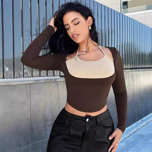 Damen Figurbetontes Longsleeve mit raffinierten Layering-Details EB