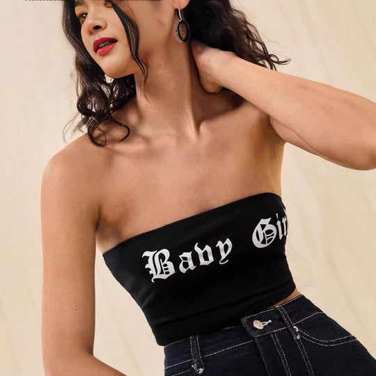 Damen Bandeau-Top mit kreativem Schriftzug EB