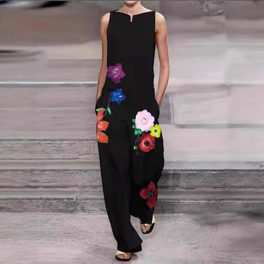 Damen Modischer Jumpsuit mit floralem Design und praktischen Taschen EB