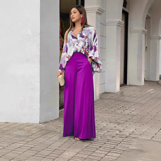 Damen Weit geschnittene Culotte-Hose mit hohem Bund und fließendem Stoff EB