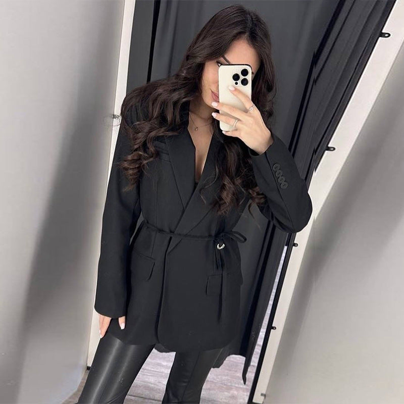 Damen modischer Blazer mit taillierbarem Gürtel EB