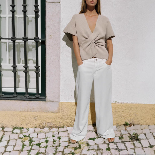 Damen luftiges Wickeloberteil mit eleganter Drapierung EB