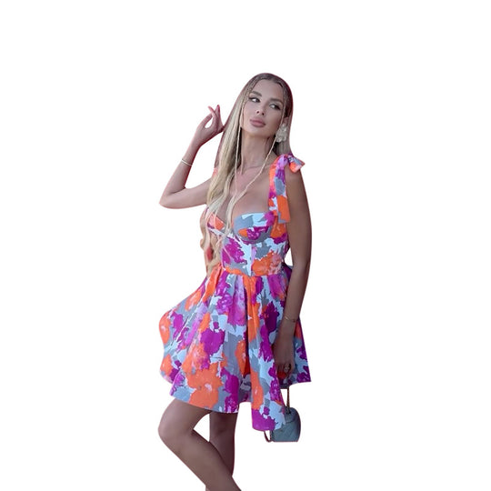 Damen verspieltes Minikleid mit schulterfreien Ärmel und herzförmigem Dekolleté EB