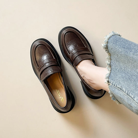 Damen elegante Loafers mit modischem Blockabsatz EB