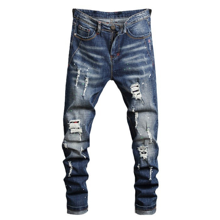 Herren Ripped Denim-Jeans mit kontrastierenden Details und schmalem Schnitt EB