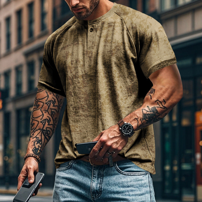 Herren lässiges Kurzarm-Henley-T-Shirt mit strukturiertem Design EB