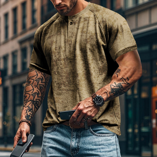 Herren lässiges Kurzarm-Henley-T-Shirt mit strukturiertem Design EB