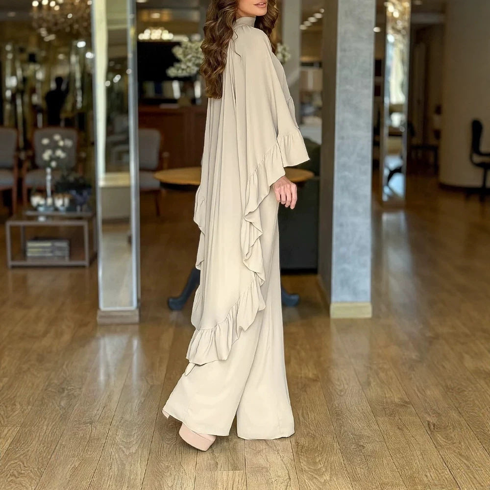 Damen Eleganter Overall mit Cape-Volant und weitem Palazzohosenbein EB