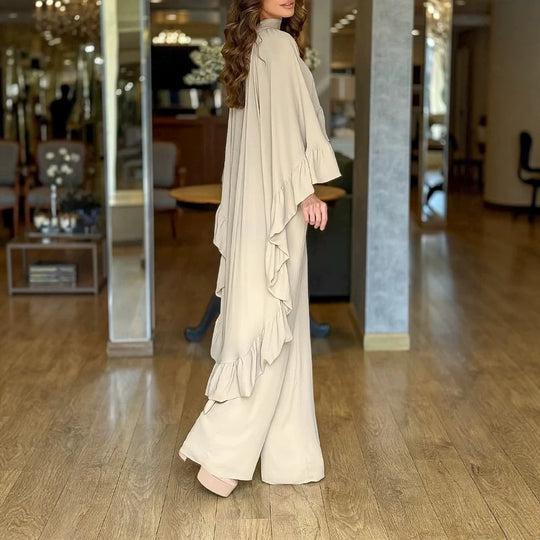 Damen Eleganter Overall mit Cape-Volant und weitem Palazzohosenbein EB