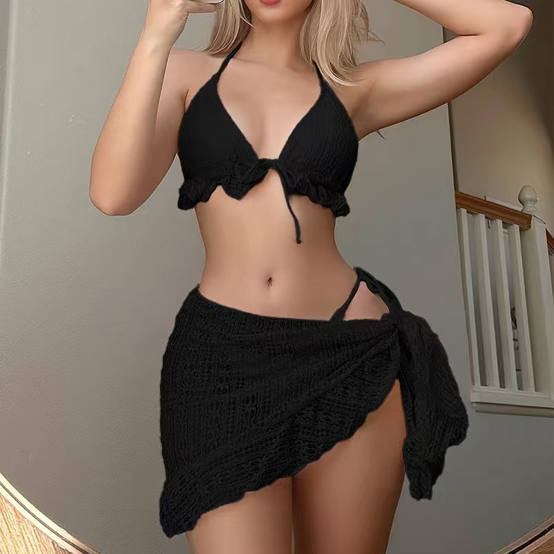 Damen Triangel-Bikini mit Rüschendetail und passendem Wickelrock EB