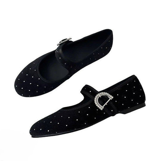 Damen Ballerina-Schuhe mit modischem Riemchen und funkelndem Schmuckdetail EB