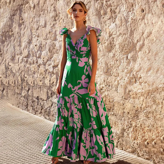 Damen Einteiler Badeanzug mit voluminösen Rüschen und floralem Design EB