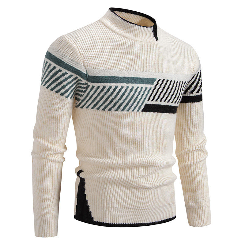 Herren nan gerippter Feinstrickpullover mit Stehkragen und kontrast-Blockdesign EB