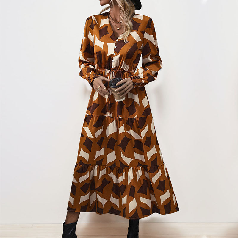 Damen Maxikleid mit dekorativem Bindegürtel und voluminösen Ärmeln EB