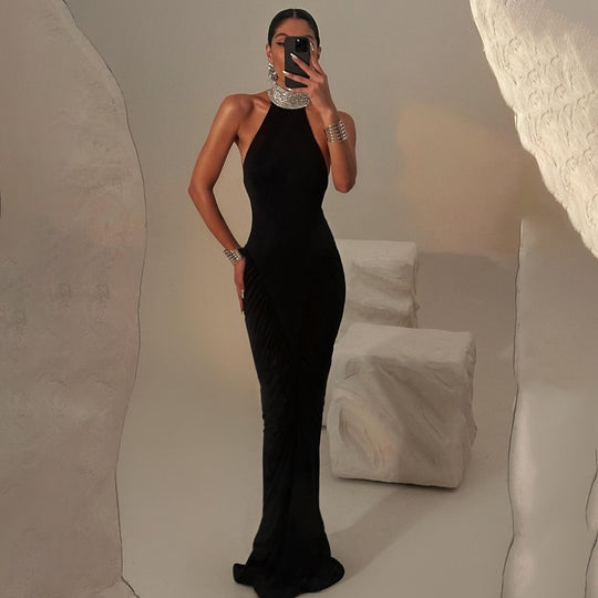 Damen Elegantes Maxikleid mit voluminösem Rüschen-Design und hohem Kragen EB