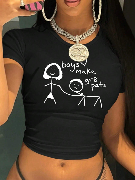 Damen Crop-T-Shirt mit kreativem Bärenmotiv und witzigem Spruch EB