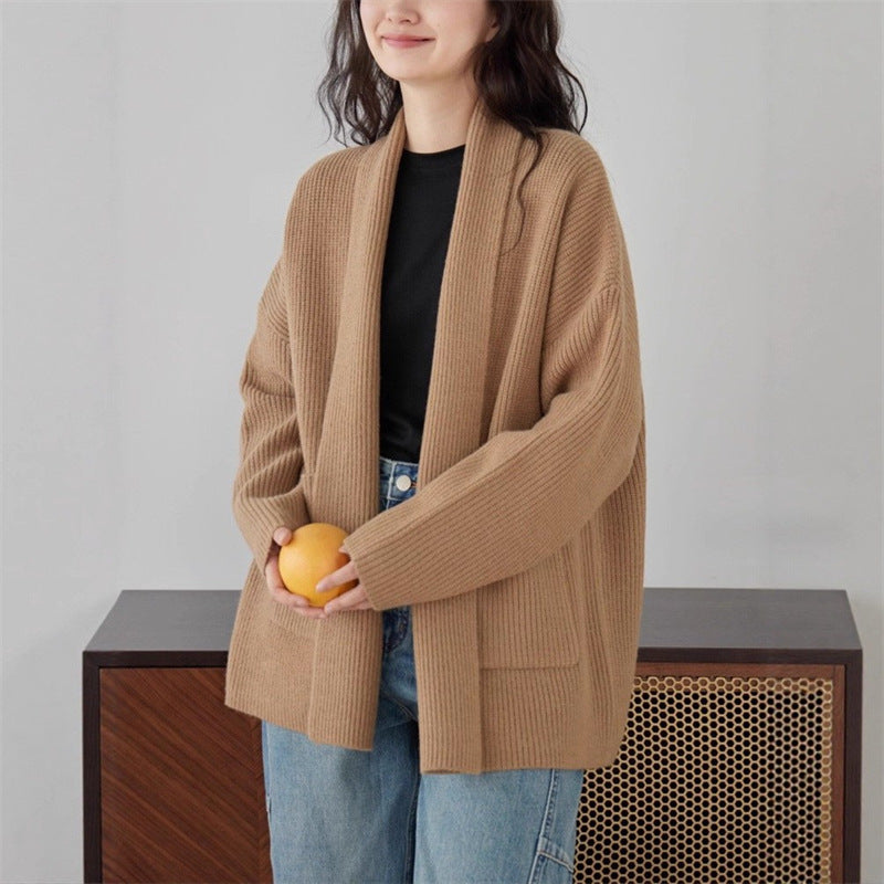 Damen Weicher Strickcardigan mit Rundhalsausschnitt und lässigem Schnitt EB