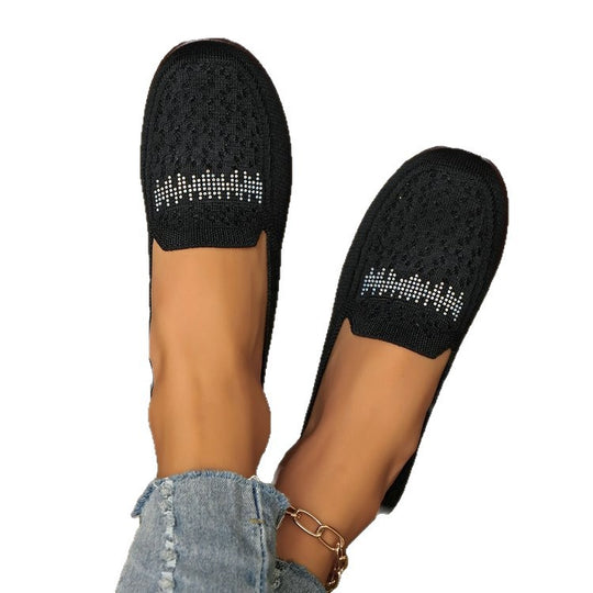 Damen bequeme Slipper aus atmungsaktivem Strickmaterial mit eleganter Zierstickerei EB