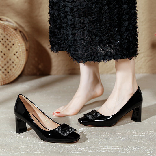 Damen elegante Blockabsatz-Pumps mit geschmackvollem Zierschleifen-Detail EB