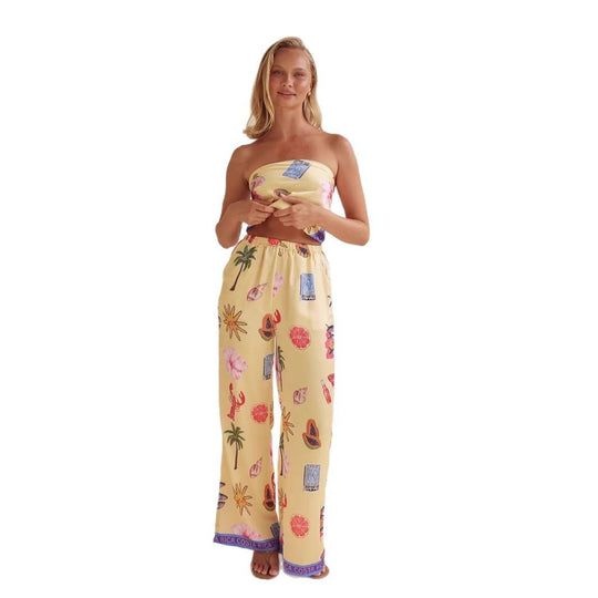 Damen Jumpsuit mit verspielten tropischen Mustern und elastischem Oberteil EB