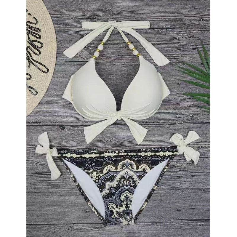 Damen Triangel-Bikini mit elegantem Bindeband und extravagantem Muster EB