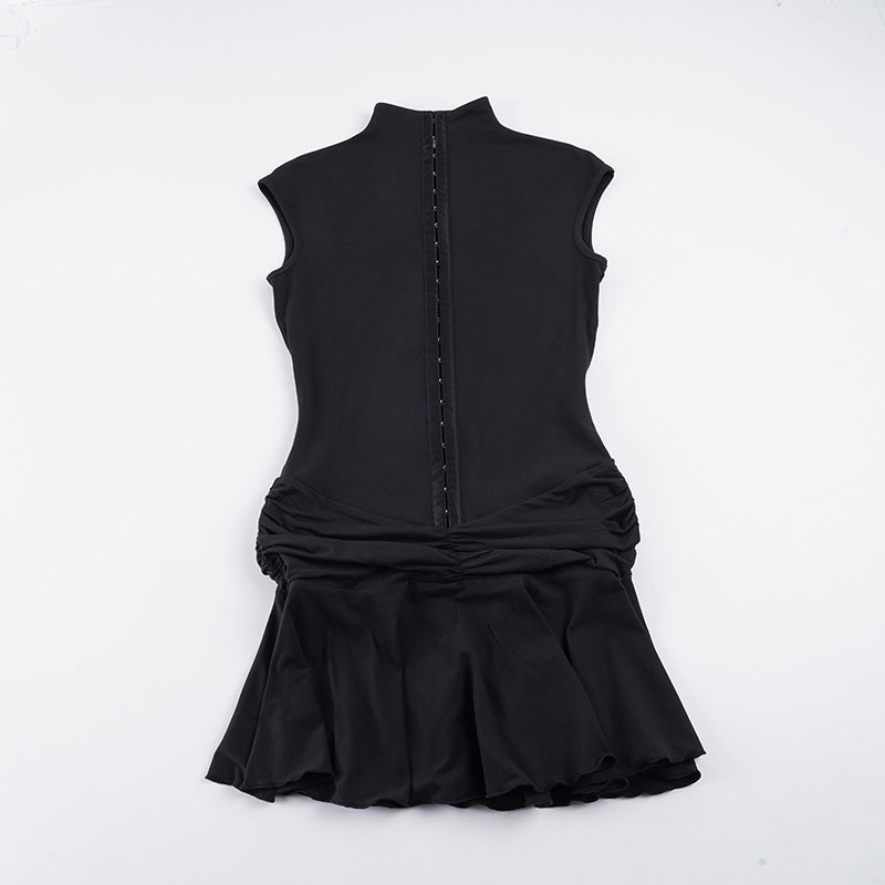Damen Elegantes Wickelkleid mit hochgeschlossenem Kragen und Rüschenelementen EB