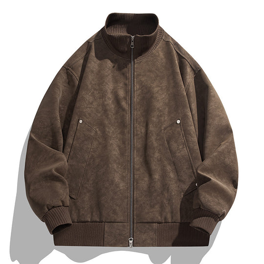 Herren modische Bomberjacke aus weichem Kunstleder mit elastischen Bündchen und praktischen Taschen EB