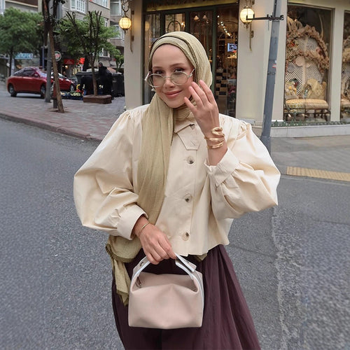 Damen modische kurze Jacke mit voluminösen Ärmeln EB