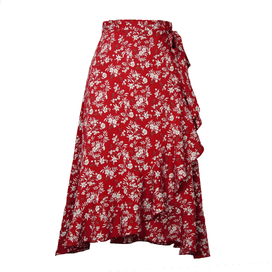 Damen Wickelrock mit asymmetrischem Volant und seitlichem Bindeband EB