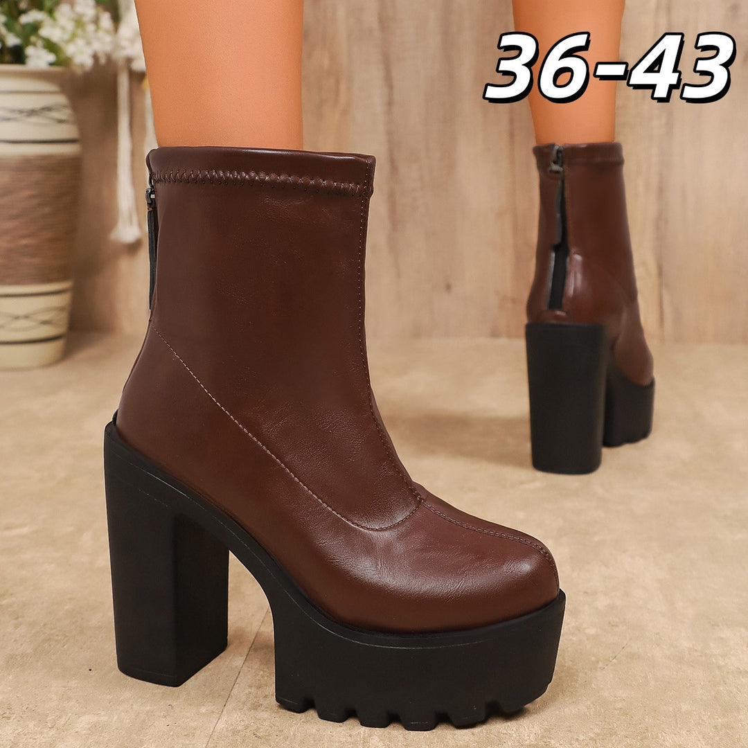 Damen Chunky Blockabsatz Stiefeletten mit zippbarem Design EB