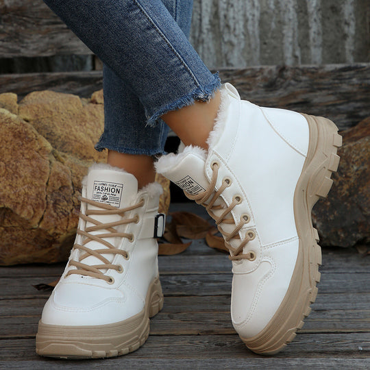 Damen  gefütterte Plateau-Sneaker-Stiefelette mit Kunstfellkragen und profilierter Outdoor-Sohle EB