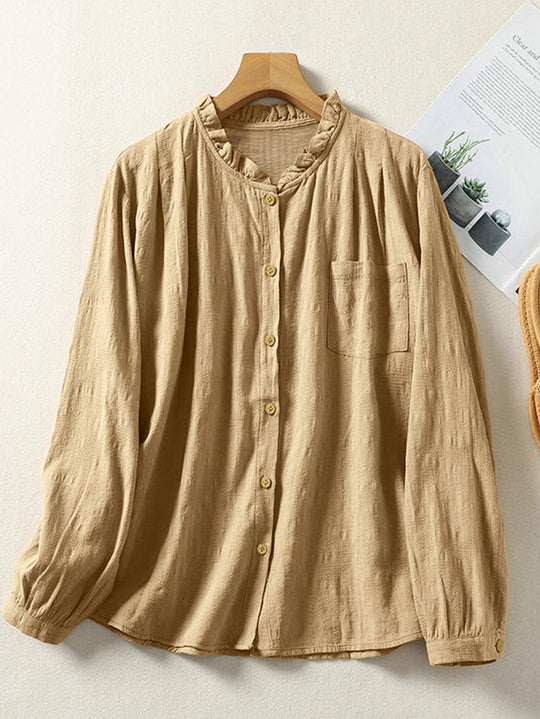 Damen Bluse mit Rüschenkragen und Knopfverschluss EB