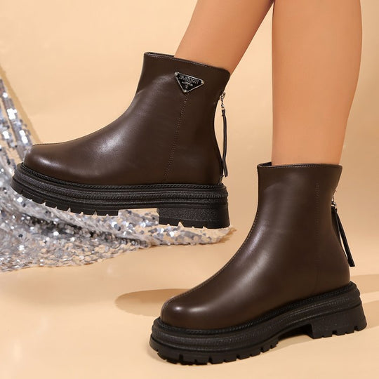 Damen Stiefeletten mit robustem Gummiprofil und modischem Reißverschluss EB