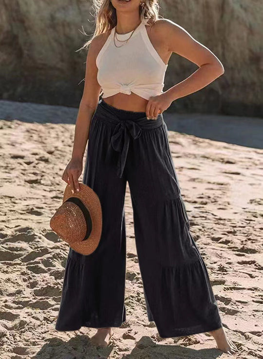 Damen Strandhose mit elastischem Bund und weitem Schnitt EB