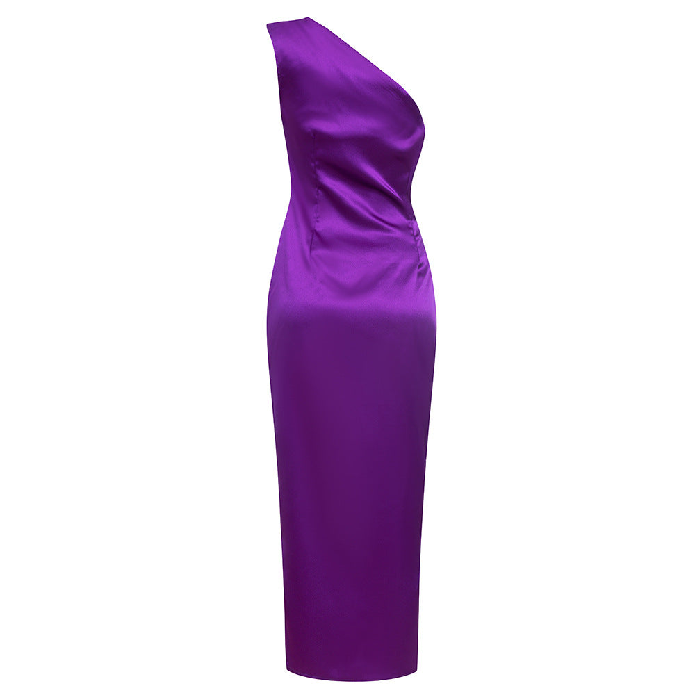 Damen glamouröses Abendkleid mit asymmetrischem Schnitt und schimmerndem Effekt EB