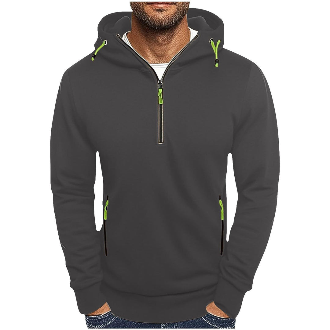 Herren modischer Kapuzenpullover mit zwei Taschen und halbem Reißverschluss EB
