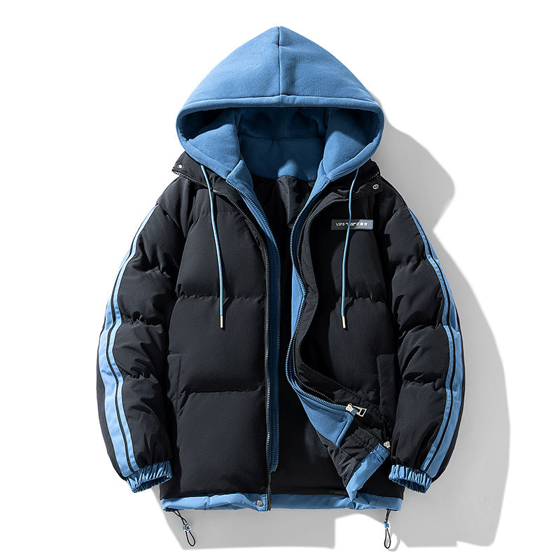 Herren wattierter Parka-Hybrid mit innenliegendem Hoodie, seitlichen Streifen und Zwei-Wege-Reißverschluss EB