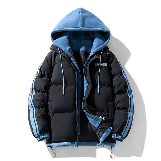 Herren wattierter Parka-Hybrid mit innenliegendem Hoodie, seitlichen Streifen und Zwei-Wege-Reißverschluss EB