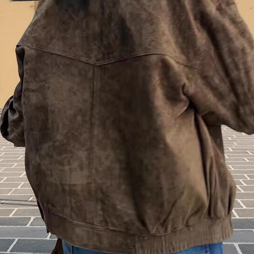 Damen modische Wildlederjacke mit Oversized-Schnitt EB
