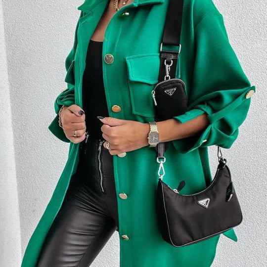 Damen Oversized Hemdjacke mit praktischen Taschen und Knopfdetails EB