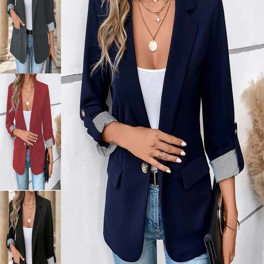 Damen modische Blazerjacke mit eleganten Kontrastdetails EB