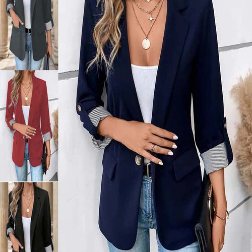 Damen modische Blazerjacke mit eleganten Kontrastdetails EB