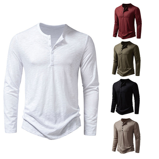Herren nan Feinstrick-Henley mit Rundhalsausschnitt, verdeckter Knopfleiste und figurbetonter Passform EB